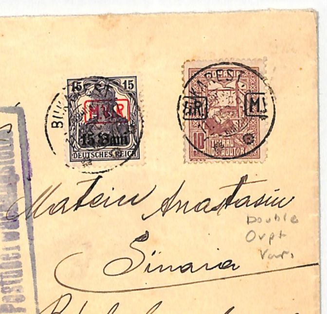 ROMANIA Cover WW1 Germany Occ 1917 *ERROR OVERPRINT* MViR Shift TAX Stamp WV22 - Image 2