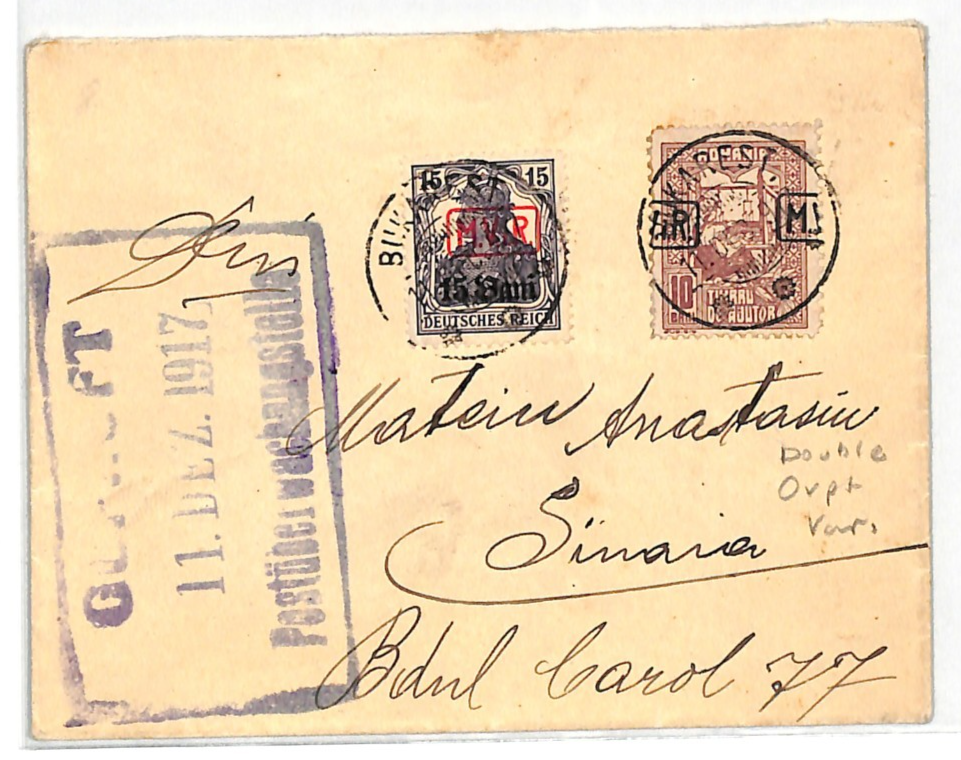 ROMANIA Cover WW1 Germany Occ 1917 *ERROR OVERPRINT* MViR Shift TAX Stamp WV22 - Image 3