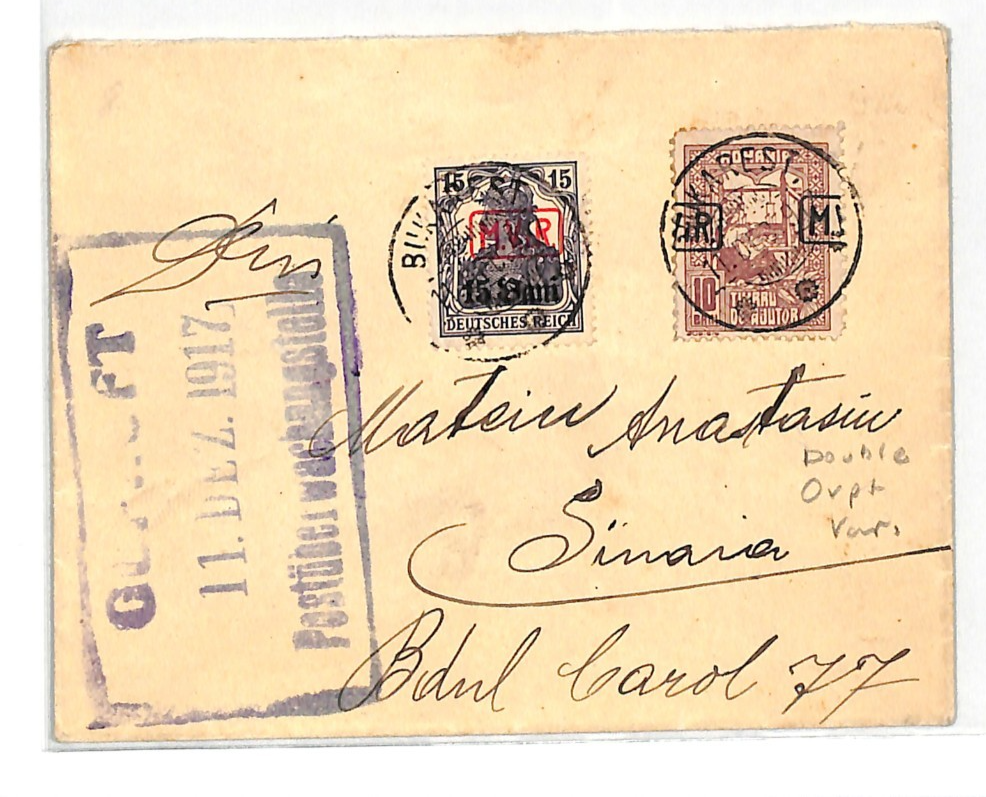 ROMANIA Cover WW1 Germany Occ 1917 *ERROR OVERPRINT* MViR Shift TAX Stamp WV22 - Image 8
