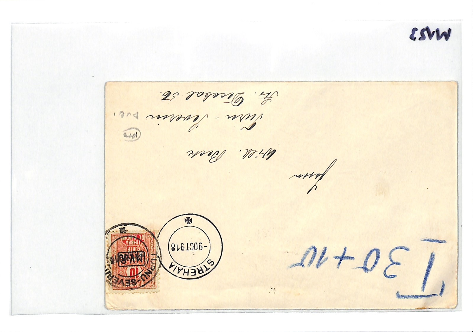 ROMANIA Cover WW1 Germany Occ MViR 30b *POSTAGE DUE* Severin 1918 Strehaia WV23 - Image 6
