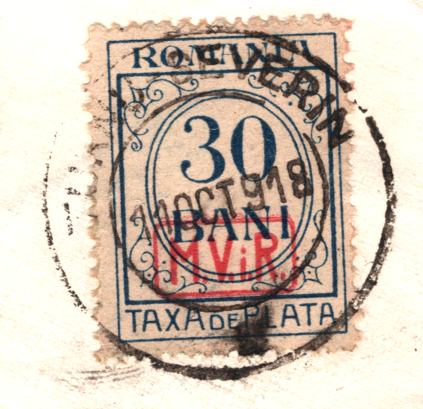 ROMANIA Cover WW1 Germany Occ MViR 30b *POSTAGE DUE* Severin 1918 Strehaia WV23