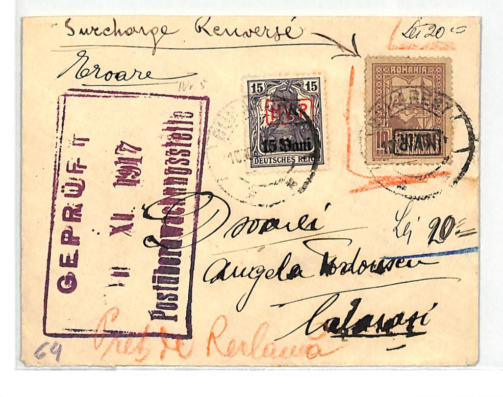ROMANIA WW1 Cover GERMANY OCC MViR Error *INVERTED OVERPRINT* 1917 Bucharest WV5 - Image 5