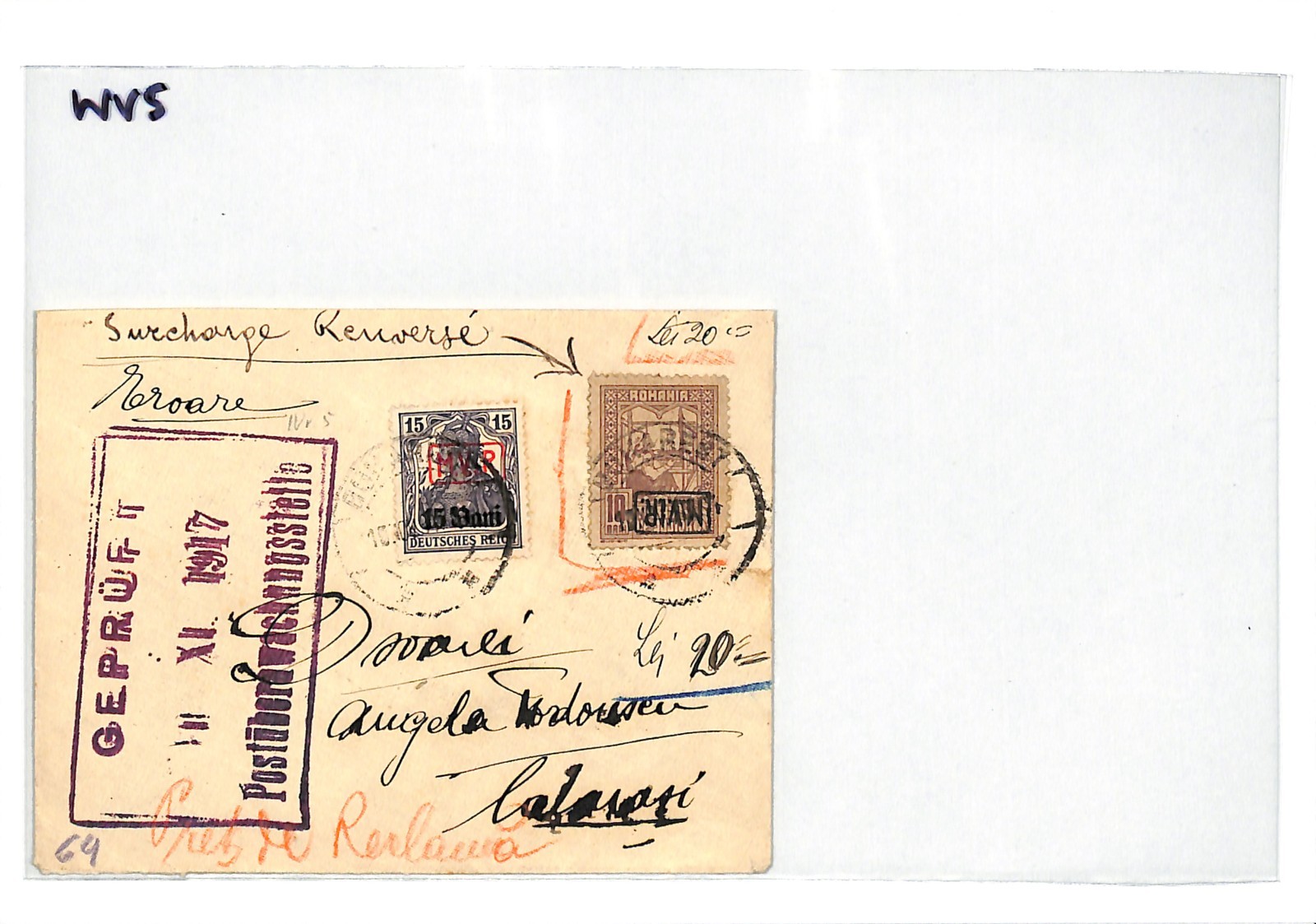 ROMANIA WW1 Cover GERMANY OCC MViR Error *INVERTED OVERPRINT* 1917 Bucharest WV5 - Image 7