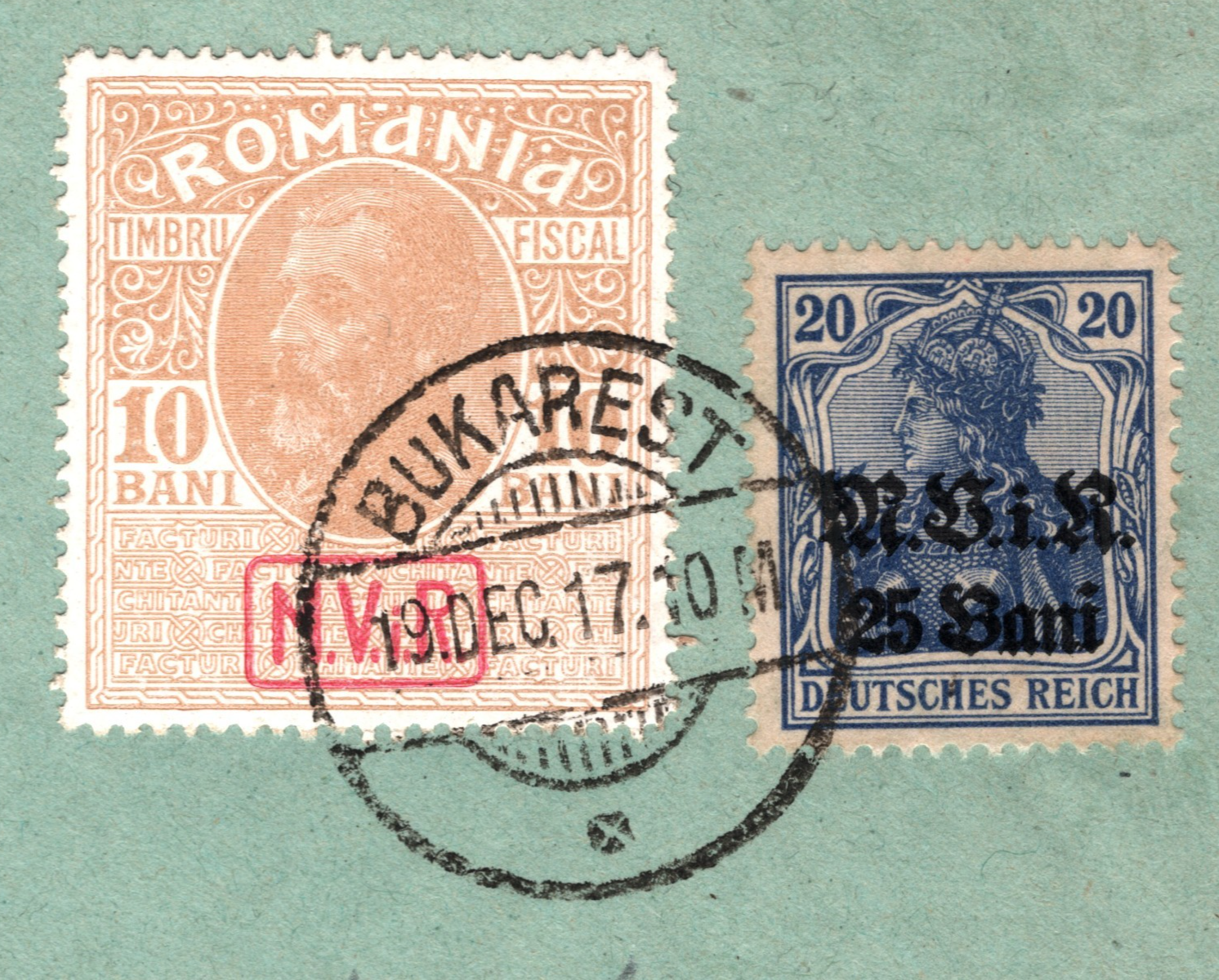 ROMANIA WW1 Cover GERMANY OCCUPATION Mixed Franking *MViR* Postal Tax 1917 WV3