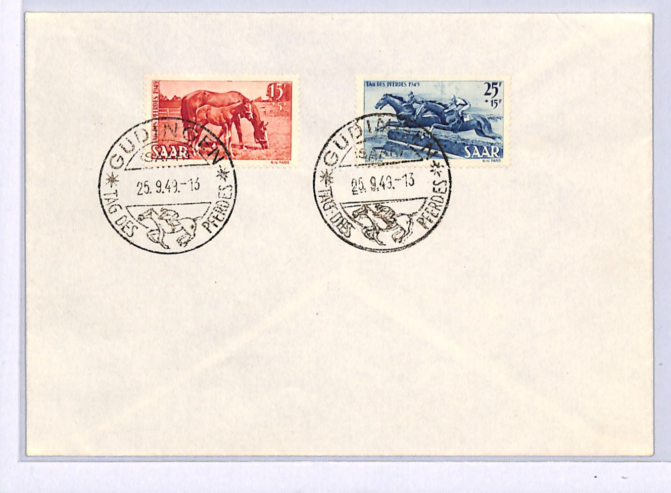 SAAR 1949 FDC *HORSE DAY* Set Güdingen First Day Cover Germany {samwells}XM98 - Image 3