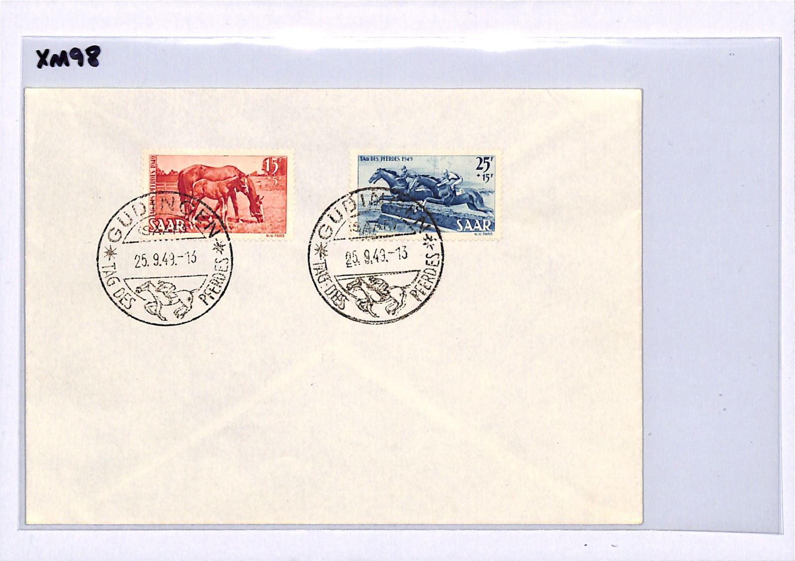 SAAR 1949 FDC *HORSE DAY* Set Güdingen First Day Cover Germany {samwells}XM98 - Image 5