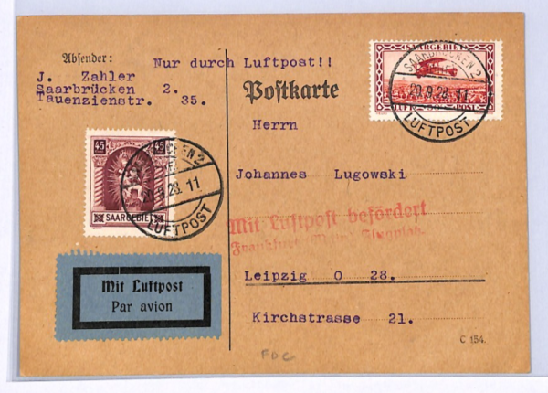 SAAR Air Mail 50c AEROPLANE New Issue 1928 Card Saarbrucken-Dresden XF294 - Image 5