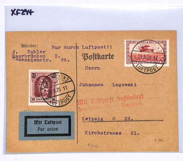 SAAR Air Mail 50c AEROPLANE New Issue 1928 Card Saarbrucken-Dresden XF294 - Image 6
