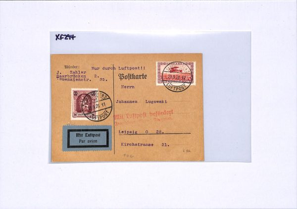 SAAR Air Mail 50c AEROPLANE New Issue 1928 Card Saarbrucken-Dresden XF294 - Image 7