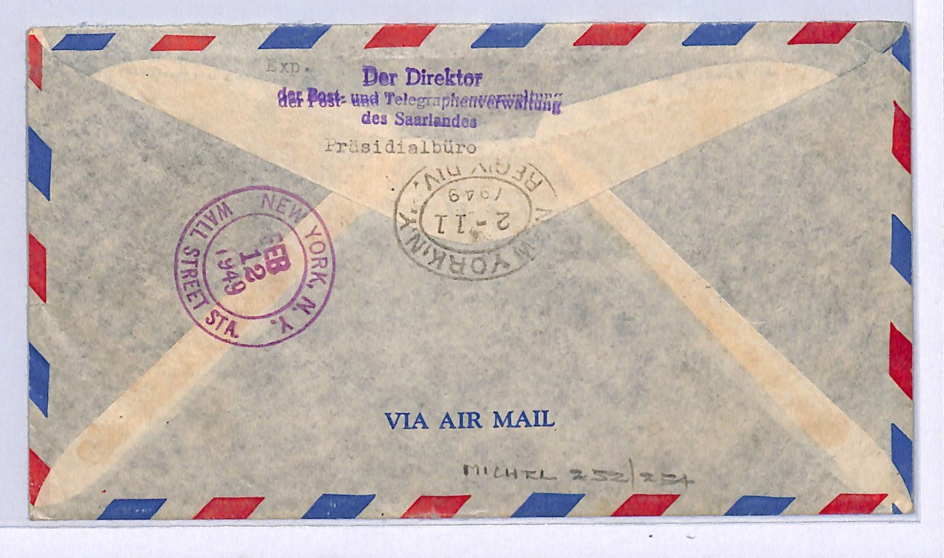 SAAR Air Mail Cover Saarbrücken Registered 200F USA New York 1949 Germany XM96 - Image 4