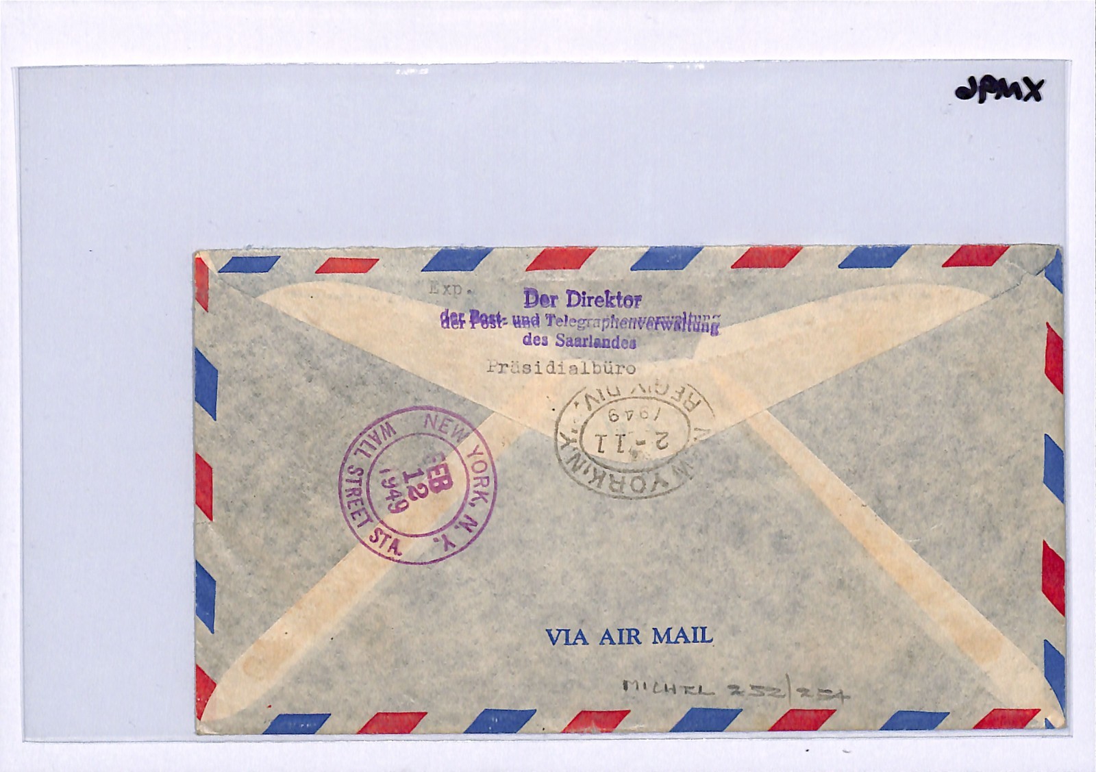 SAAR Air Mail Cover Saarbrücken Registered 200F USA New York 1949 Germany XM96 - Image 6