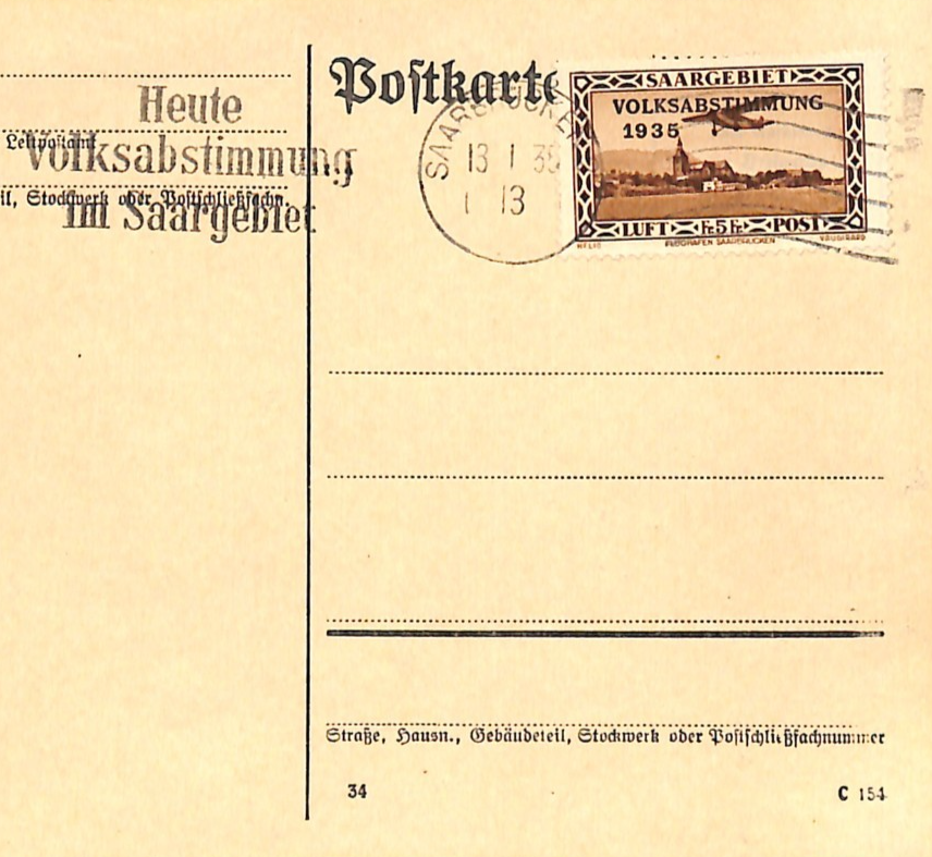 SAAR Card VOLKSABSTIMMUNG Overprint 1935 5F High Value SAARGEBIET XM82 - Image 3