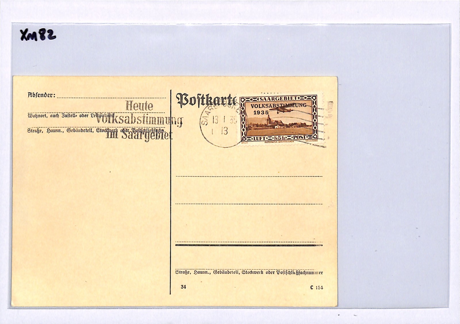 SAAR Card VOLKSABSTIMMUNG Overprint 1935 5F High Value SAARGEBIET XM82 - Image 8