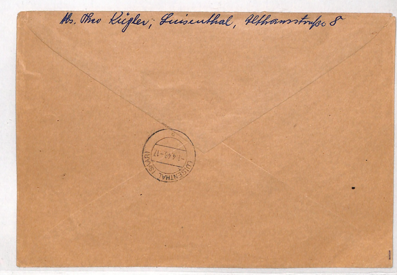 SAAR Cover 50F/1M High Value 1947 *SURCHARGES*{6} Luisenthal Reg 1948 XM112 - Image 4
