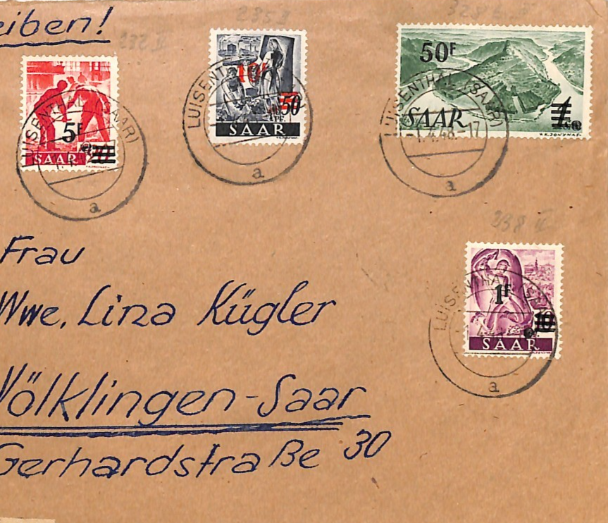 SAAR Cover 50F/1M High Value 1947 *SURCHARGES*{6} Luisenthal Reg 1948 XM112 - Image 5