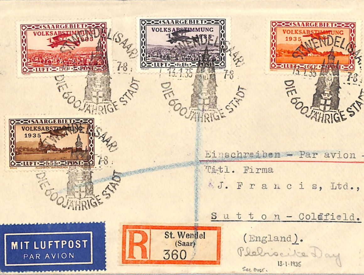 SAAR Cover VOLKSABSTIMMUNG O/p *St WENDEL* 600 YEAR 1935 CDS 5F High Value XM78 - Image 4