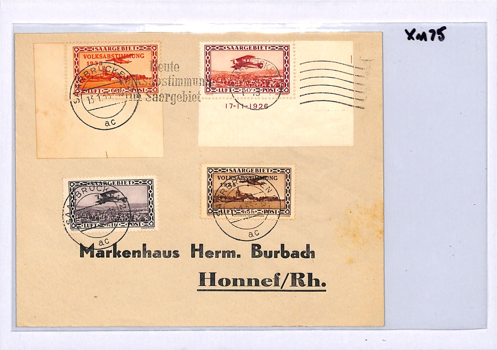 SAAR Cover VOLKSABSTIMMUNG Overprints Saarbrücken 1935 5F 1F High Values XM75 - Image 5