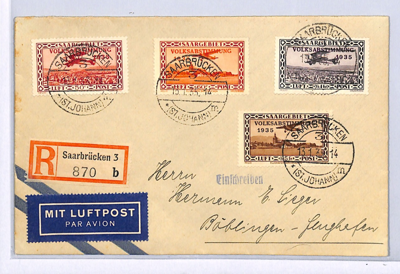 SAAR Cover VOLKSABSTIMMUNG Overprints Saarbrücken 1935 5F 1F High Values XM79 - Image 3