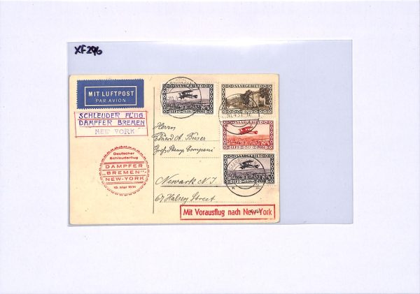 SAAR Germany *CATAPULT* AIR MAIL Card 1931 Transatlantic SHIP Bremen-USA XF296 - Image 7