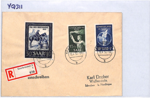 SAAR *Helsinki Olympics* 1952 Registered Cover {samwells-covers}YQ311 - Image 11