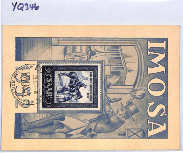 SAAR *IMOSA* 1952 MAXI-CARD Saarbrucken 30+10f POSTMAN HORSE {samwells}YQ346 - Image 9