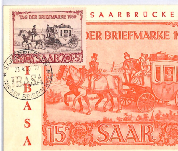 SAAR Mail-Coach MAXI-CARD Stamp Day 1950 Saarbrucken {samwells-covers}YQ317