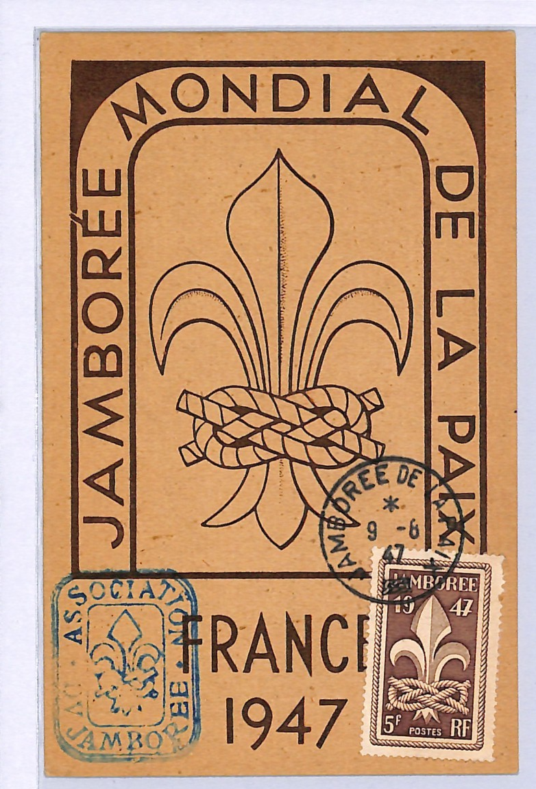 SCOUTING France Postcard SCOUTS Blue Cachet 1947 JAMBOREE CDS *Maxi-Card* WF288