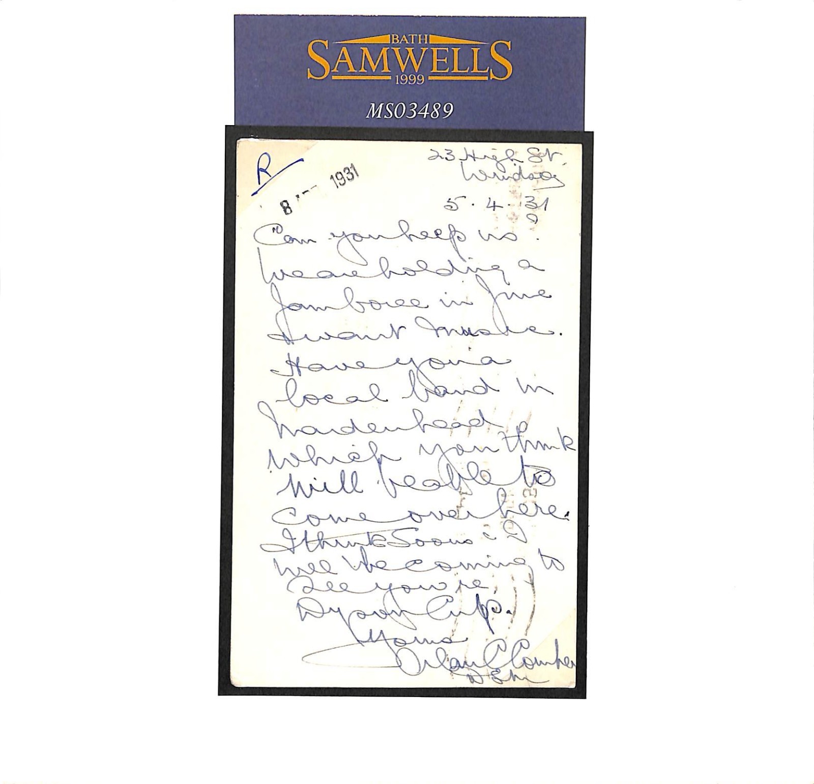 SCOUTING Windsor 1931 GB SCOUTS Card Re *JAMBOREE* Help {ex N.E.Wallis}MS3489 - Image 4