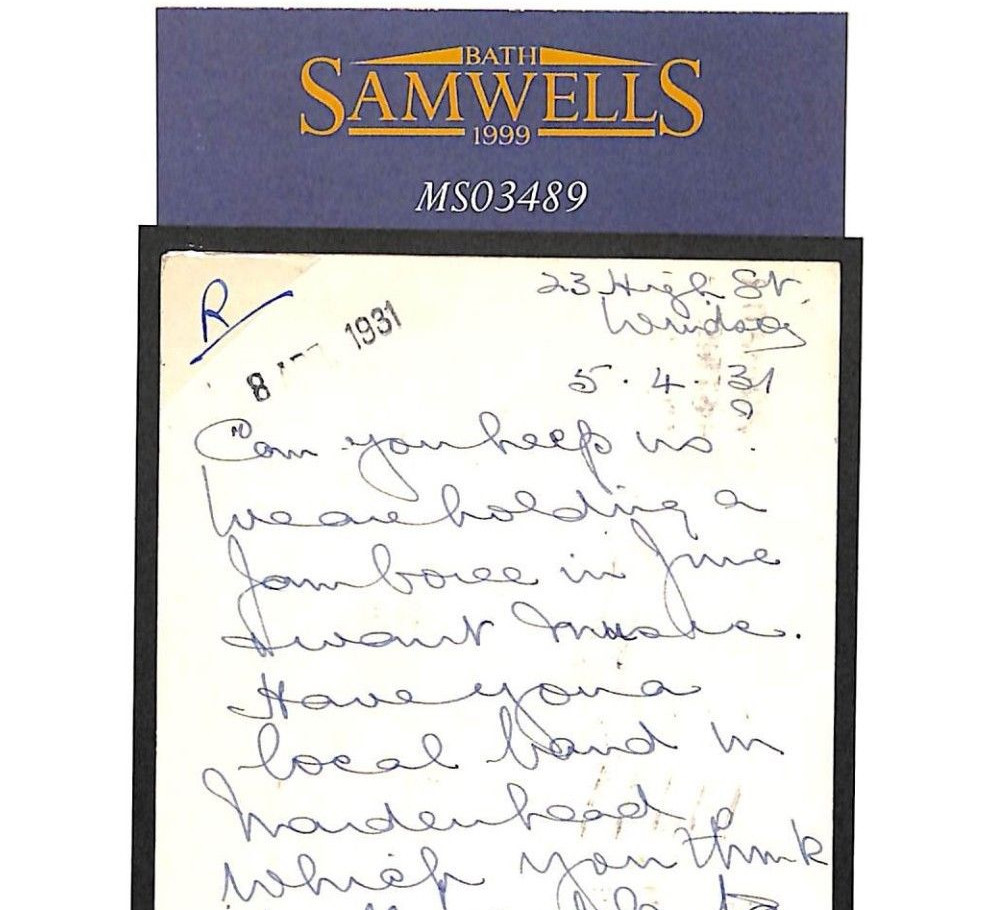 SCOUTING Windsor 1931 GB SCOUTS Card Re *JAMBOREE* Help {ex N.E.Wallis}MS3489