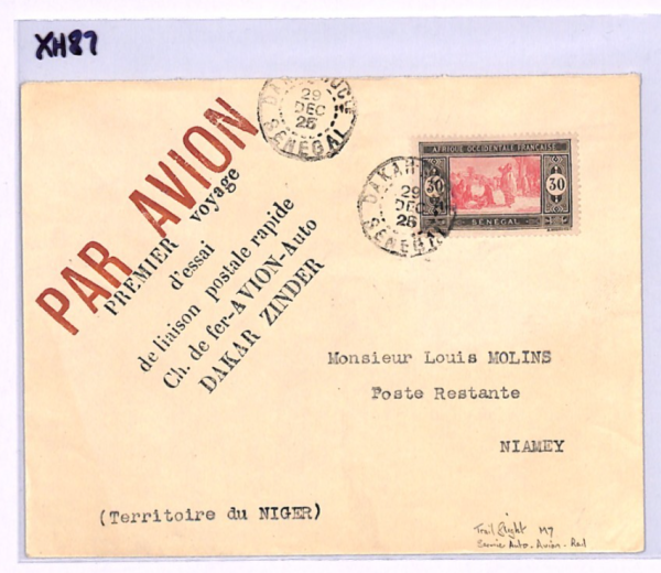 SENEGAL AOF Air Mail Cover 1925 FIRST FLIGHT NIGER Dakar-Niamey {Muller #8}XH87 - Image 7