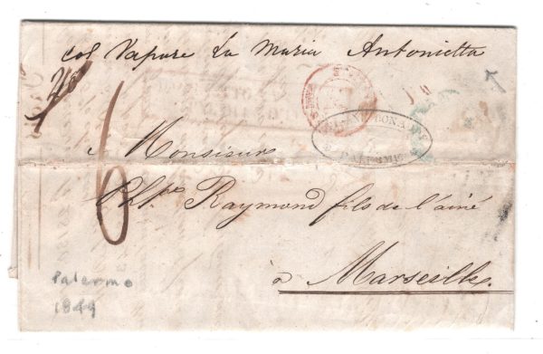 SICILY Cover 1849 Palermo LETTER Per SHIP *Marie Antoinette* Italy-France XG100 - Image 3