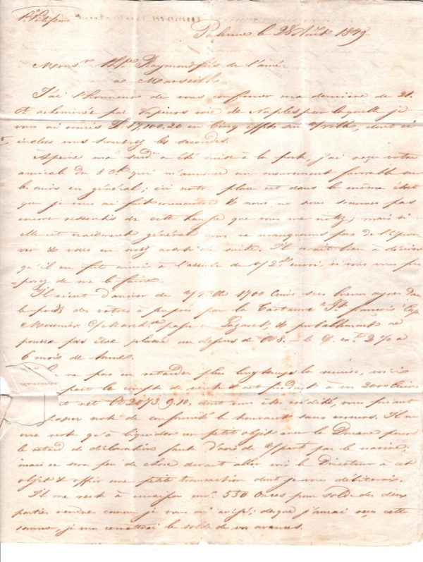 SICILY Cover 1849 Palermo LETTER Per SHIP *Marie Antoinette* Italy-France XG100 - Image 7