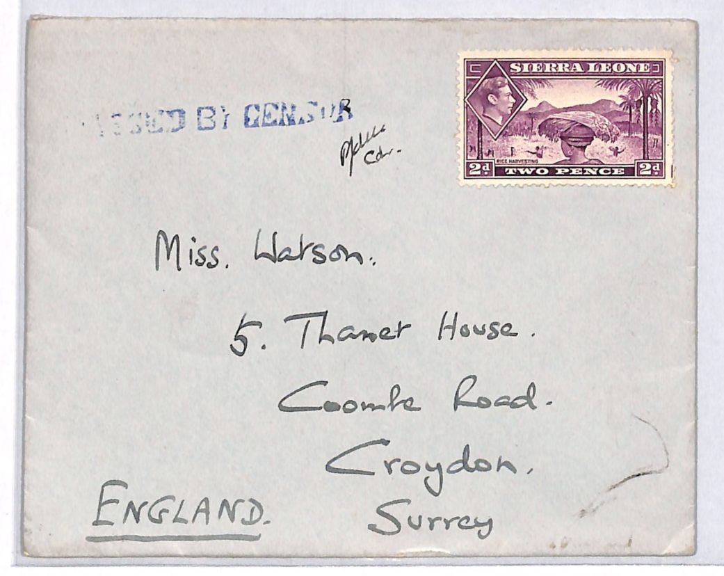 SIERRA LEONE KGVI Cover WW2 Crude *NAVAL CENSOR* Signed COMMANDER Croydon WS113 - Image 3