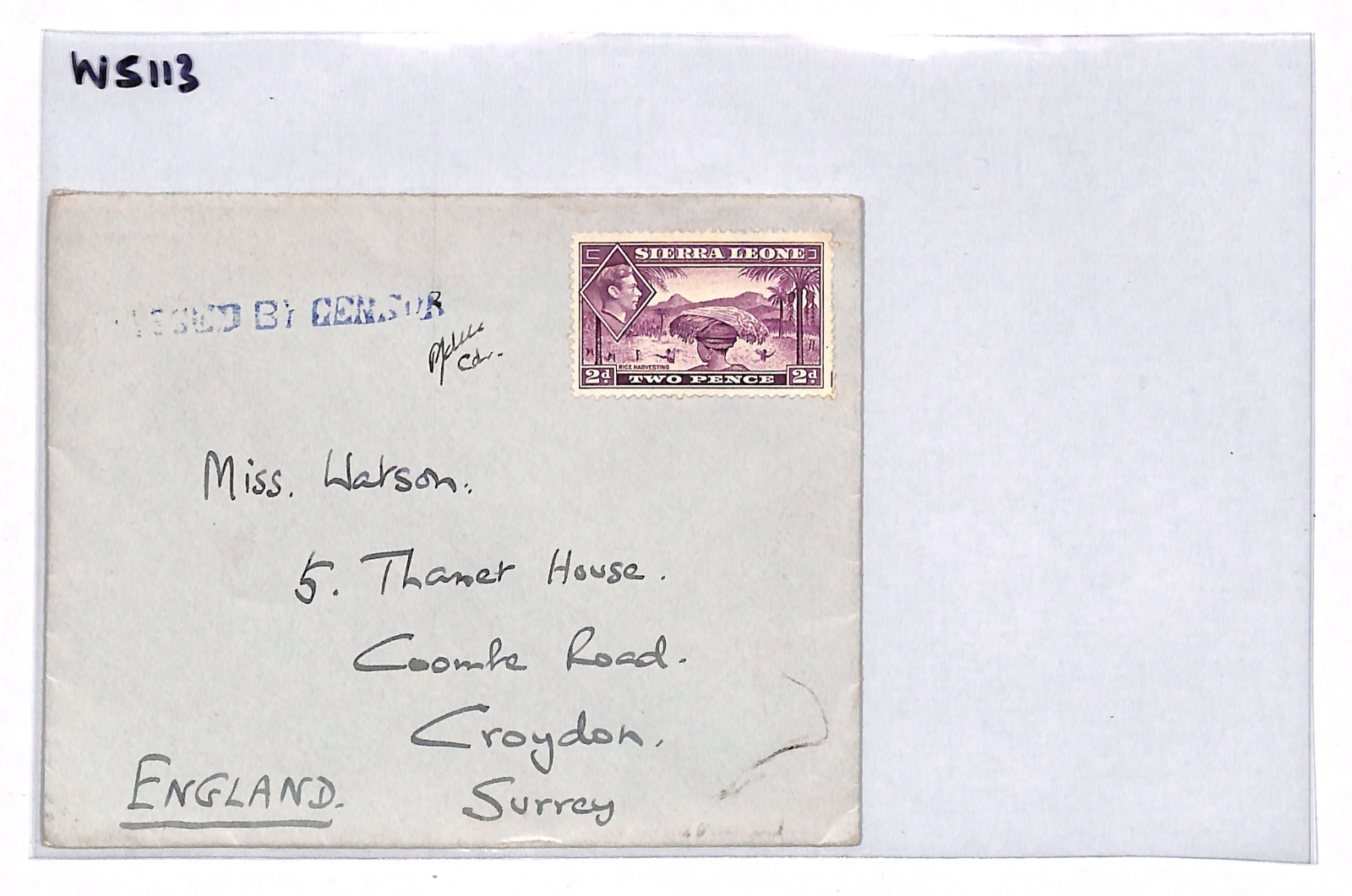 SIERRA LEONE KGVI Cover WW2 Crude *NAVAL CENSOR* Signed COMMANDER Croydon WS113 - Image 5