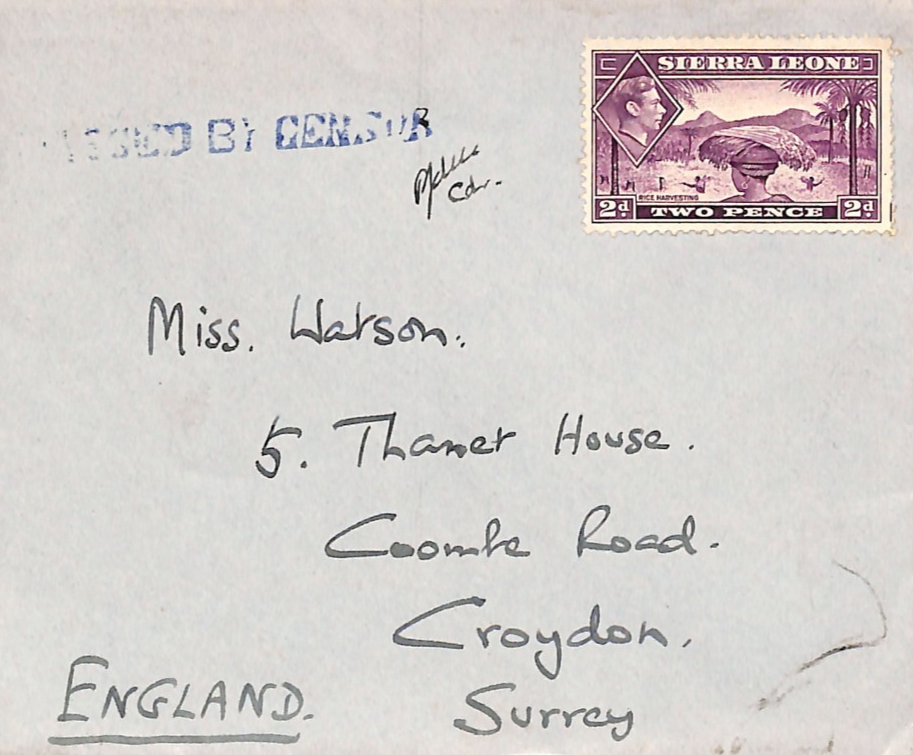 SIERRA LEONE KGVI Cover WW2 Crude *NAVAL CENSOR* Signed COMMANDER Croydon WS113 - Image 7