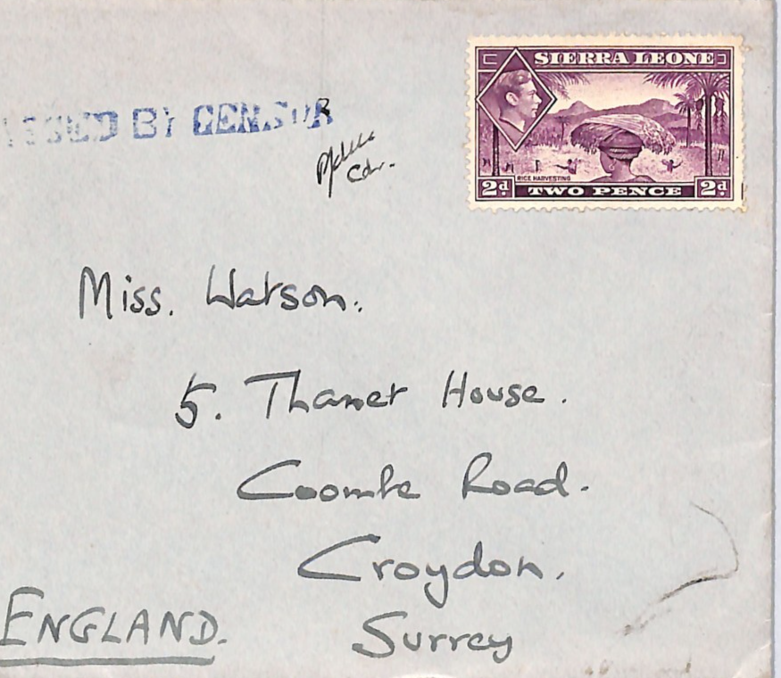 SIERRA LEONE KGVI Cover WW2 Crude *NAVAL CENSOR* Signed COMMANDER Croydon WS113
