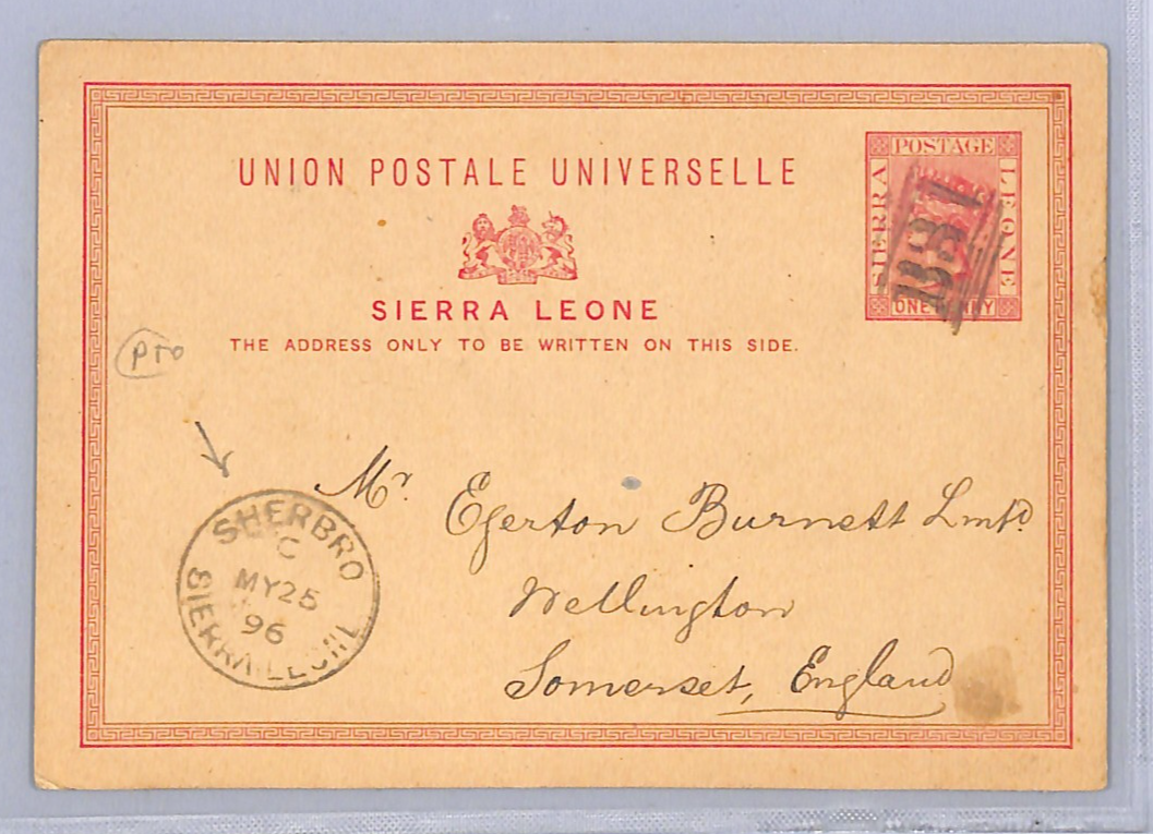 SIERRA LEONE QV Stationery Card *SHERBRO* CDS GB Somerset Wellington 1896 WE305 - Image 2