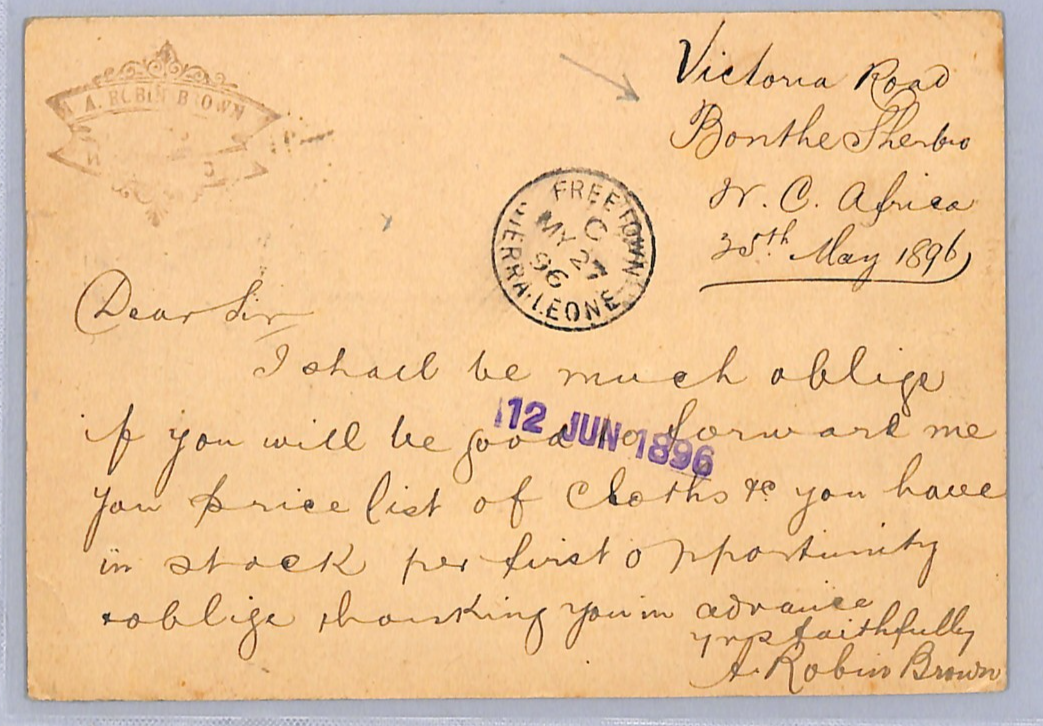 SIERRA LEONE QV Stationery Card *SHERBRO* CDS GB Somerset Wellington 1896 WE305 - Image 3