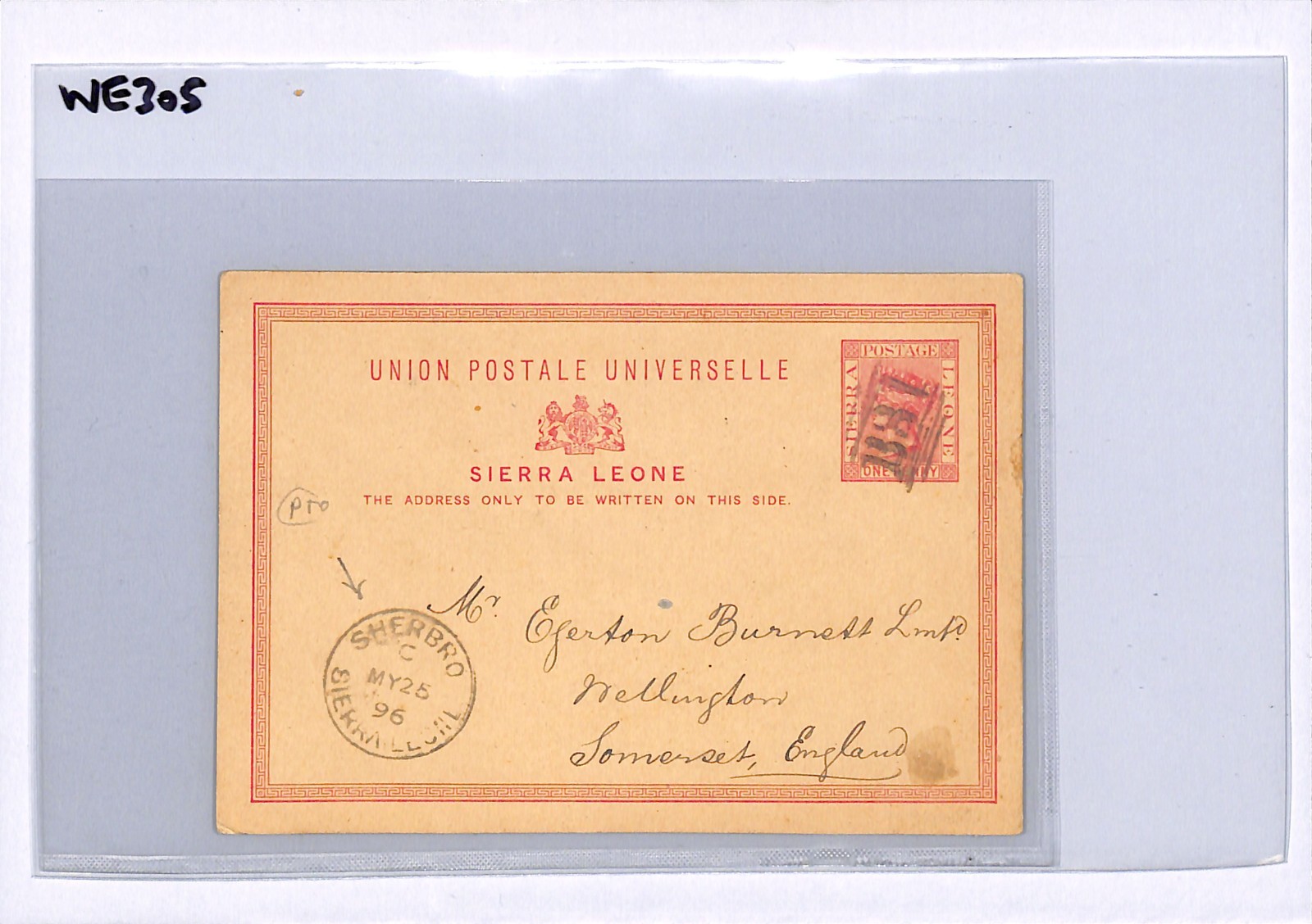 SIERRA LEONE QV Stationery Card *SHERBRO* CDS GB Somerset Wellington 1896 WE305 - Image 4