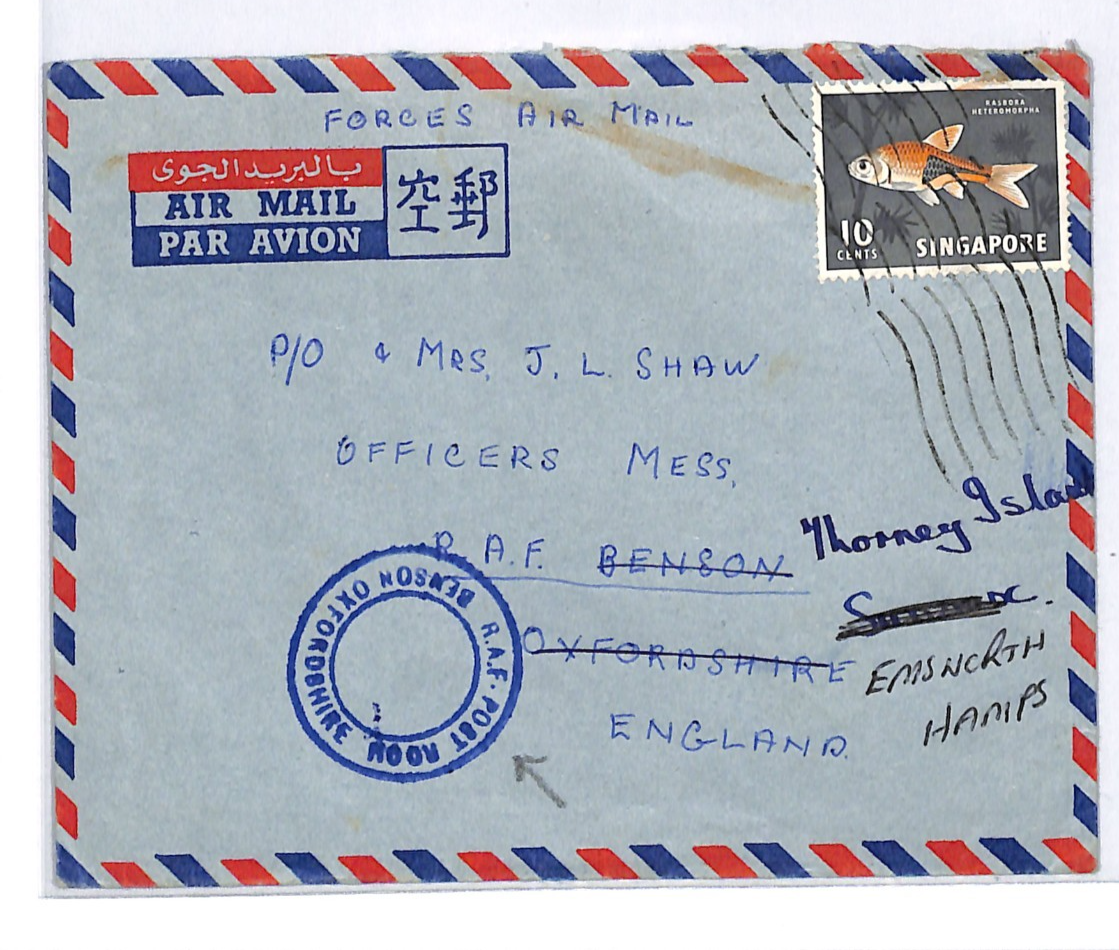 SINGAPORE 10c Fish Cover CHANGI Forwarded *RAF POST ROOM BENSON* Oxon WJ106 - Image 6