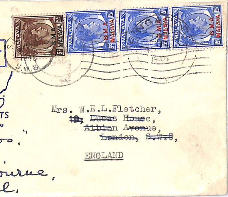 SINGAPORE BMA MALAYA Cover 1946 Australia Salvation Army GB London Cornwall WJ71 - Image 3