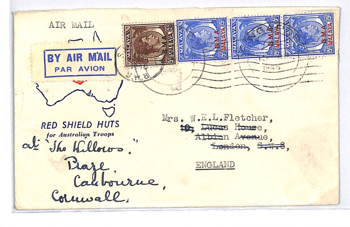 SINGAPORE BMA MALAYA Cover 1946 Australia Salvation Army GB London Cornwall WJ71 - Image 5
