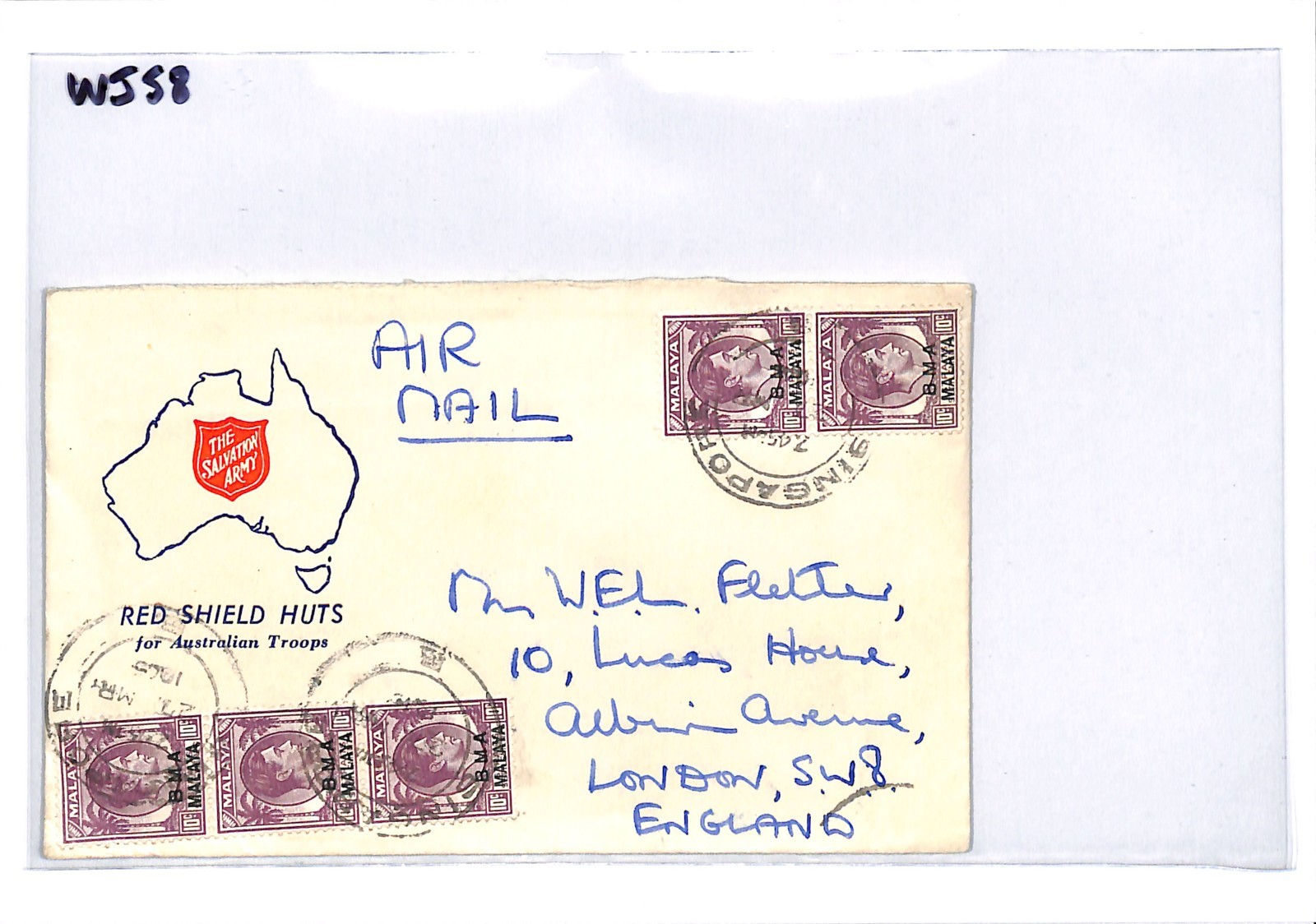 SINGAPORE BMA MALAYA Cover 1946? Australia Salvation Army GB London WJ58 - Image 6