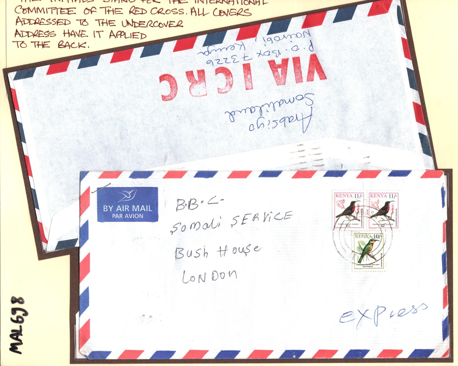 SOMALIA CIVIL WAR Covers{2} Forwarded KENYA *ICRC* RED CROSS 1992 Cachets MAL698 - Image 3