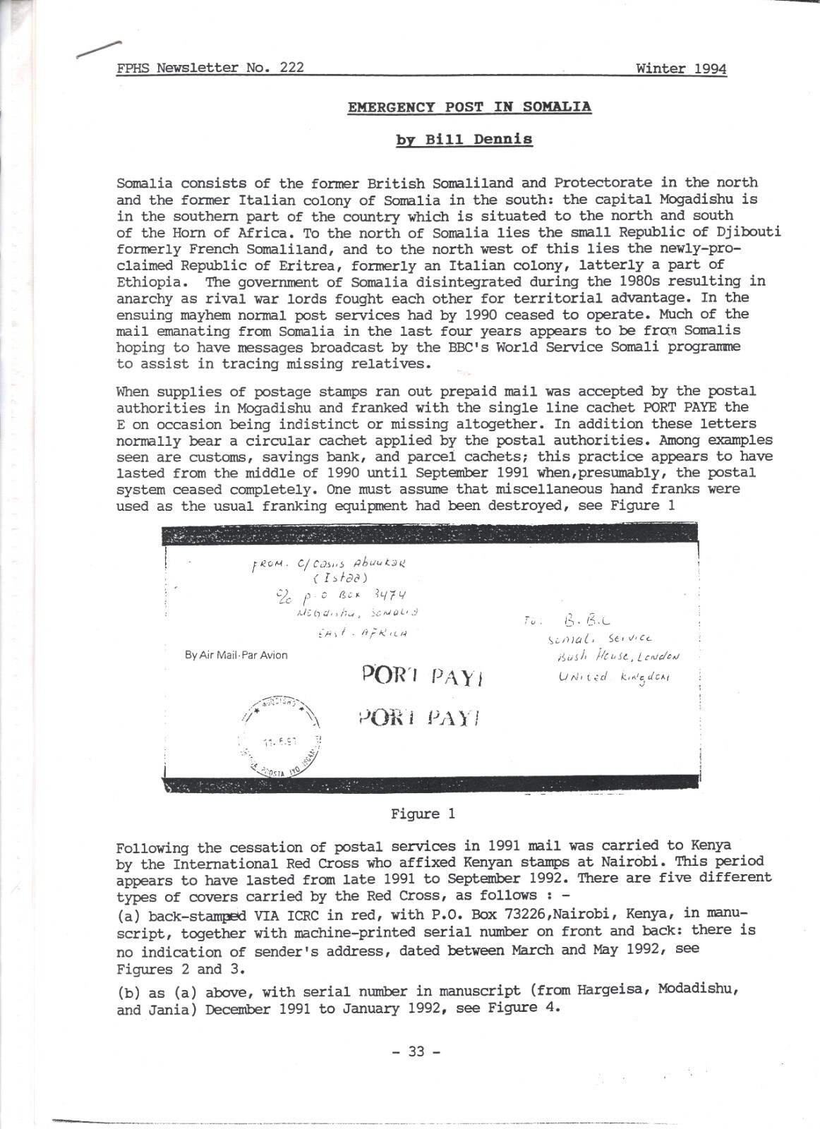 SOMALIA CIVIL WAR Covers{2} Forwarded KENYA *ICRC* RED CROSS 1992 Cachets MAL698 - Image 4