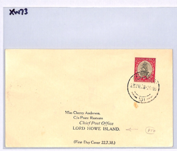 SOUTH AFRICA Cover *LORD HOWE ISLAND* Mail 1938 Australia NSW CDS {samwells}XW73 - Image 11