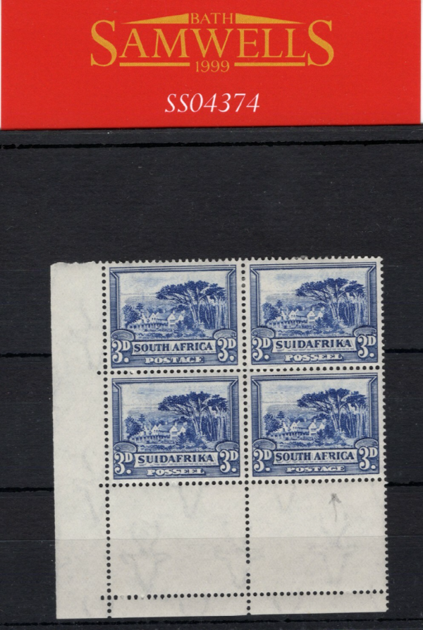 SOUTH AFRICA KGV SG.45c 3d Blue (1933) VARIETY Broken *R* AFRICA Block{4} SS4374 - Image 4