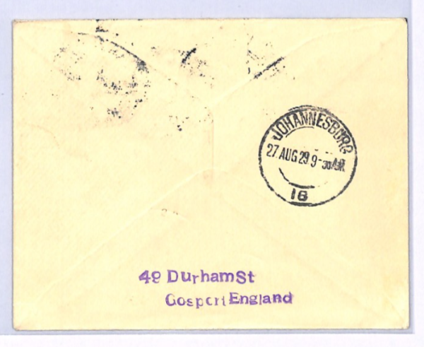 SOUTH AFRICA PAQUEBOT Air Mail GB Smye Cover 1929 *PUC* FRANKING Cape Town XF206 - Image 8