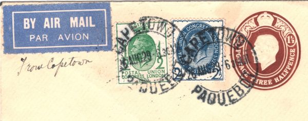 SOUTH AFRICA PAQUEBOT Air Mail GB Smye Cover 1929 *PUC* FRANKING Cape Town XF206 - Image 9
