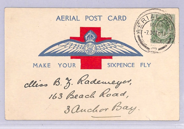 SOUTH AFRICA WW1 Air Mail 1918 *FIRST FLIGHT* RAF Large Wing 6d Postcard WT24 - Image 3